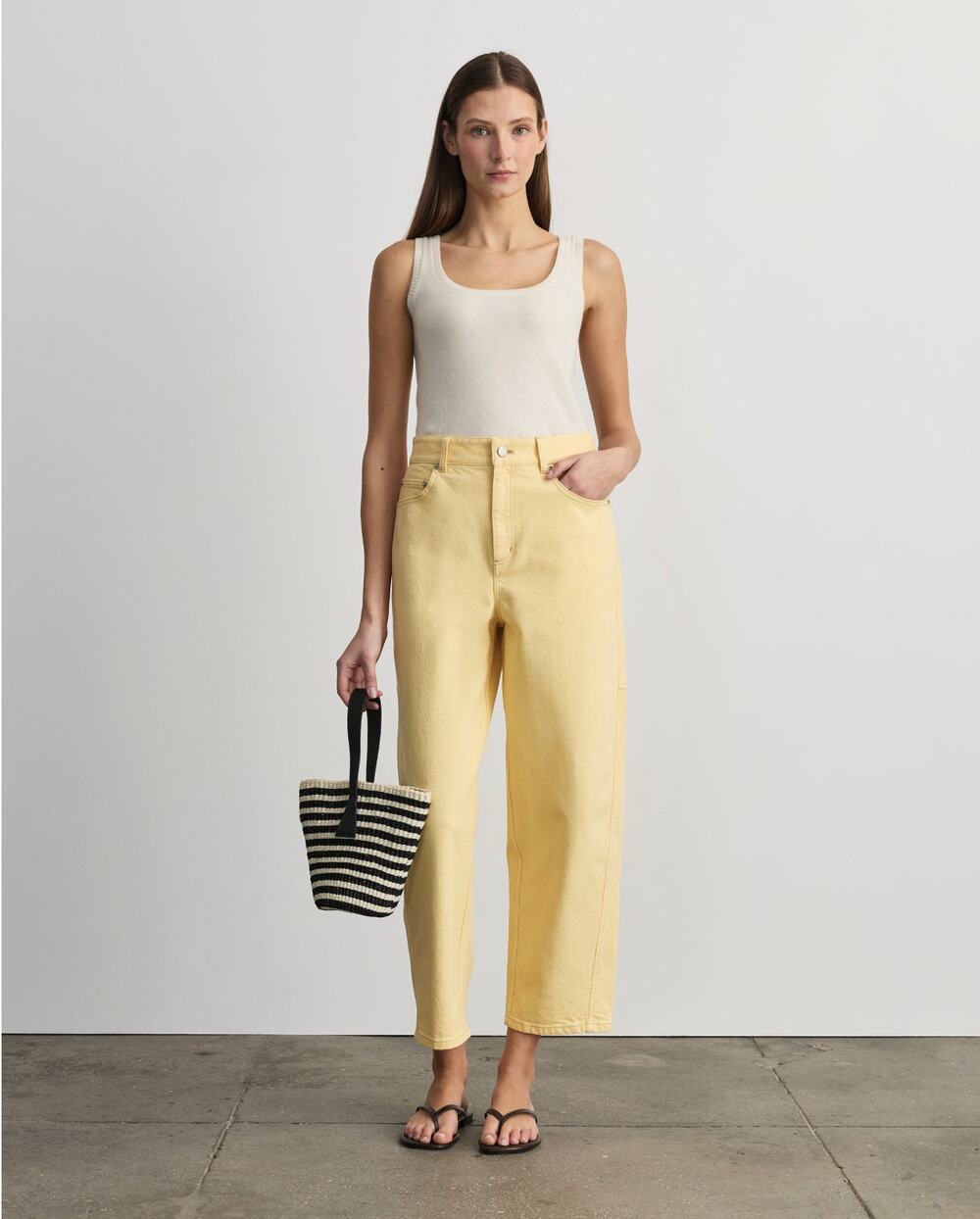 Tanya Taylor Ollie Mid-Rise Barrel Denim Pant in Butter Yellow Size 2